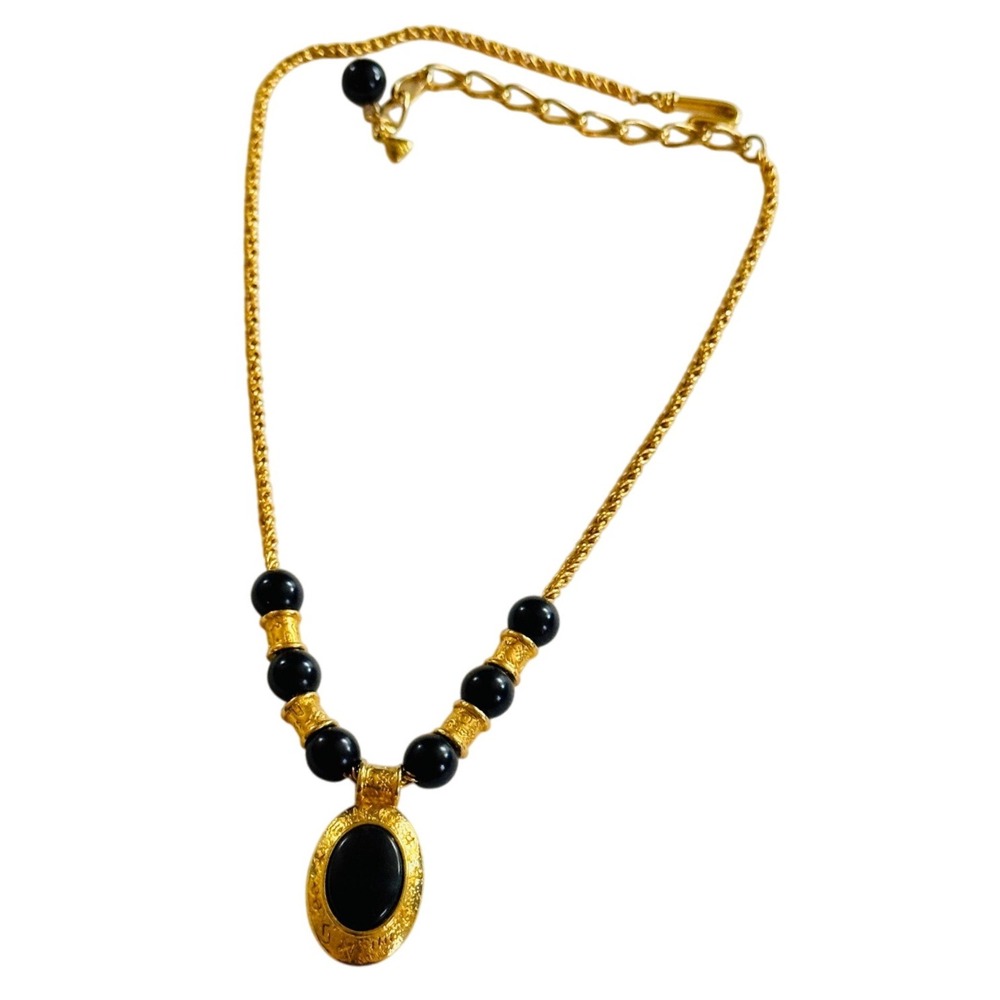 VTG Liz Claiborne Necklace Gold cabochon Regal Statement‎ Signed Byzantine 21"